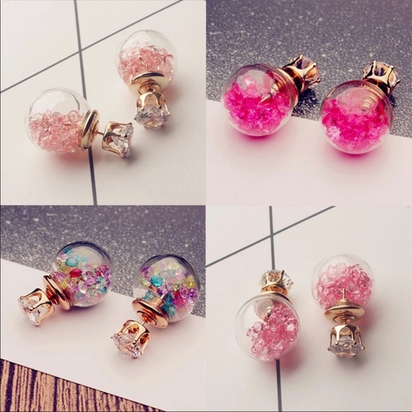 Pink crystal Ball Double sided earrings 3 for $20 - Picture 3 of 3